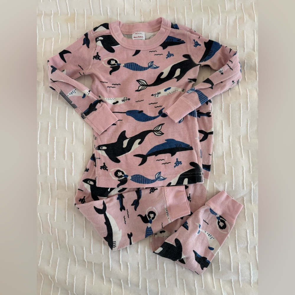 Hanna Andersson Pink Ocean Sea Orca Whale Mermaid Pajama Set